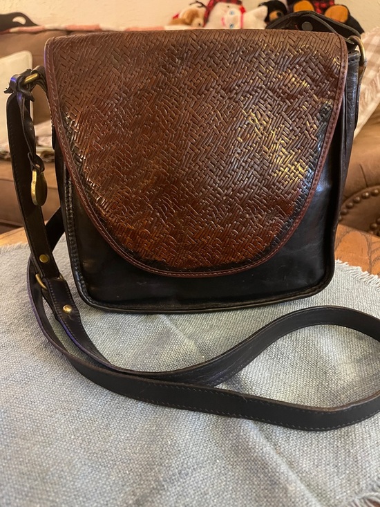 Brahmin  Classic Two-Tone Brown/Black  Leather Crossbody Bag - Picture 2 of 5